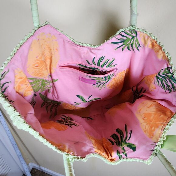 Donna‎ Dixon lime green Half Moon Straw Bag Wicker Basket Purse Lined Boho Beach - Picture 9 of 11